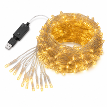 White 180 LED Curtain String Lights, Battery Powered with Waterproof Battery Box, 8 Modes, Outdoor Festive Decoration