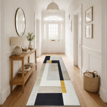 (80x300cm, Scandinavian Mustard) Short Pile Geometric Rug | Extra Soft Faux Fur Non Slip Rubber Backed Carpet