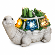 Solar Garden Light Resin Turtle with Cactus and Succulents, Waterproof Outdoor Decoration