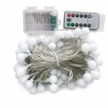 Frosted Globe LED String Lights, Cool White, 80 Waterproof LEDs, Battery Powered, Remote Control, 8 Modes