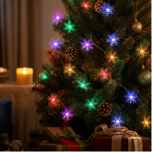 Multicolor Snowflake LED Christmas String Lights, 40 LEDs USB, 8 Modes with Remote Control 1