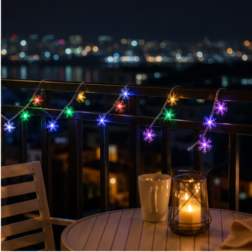 Multicolor Snowflake LED Christmas String Lights, 40 LEDs USB, 8 Modes with Remote Control 2
