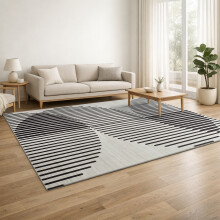(160x230cm, Modern Stripes) Short Pile Geometric Rug | Extra Soft Faux Fur Non Slip Rubber Backed Carpet