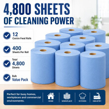 12x Blue Centrefeed Rolls 2ply Embossed Kitchen Hand Wipes Paper Towels Rolls