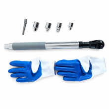1/2 Inch Long Ratchet Wrench, Manual and Pneumatic Dual-Use, Grey Handle, 5 Accessories and Gloves
