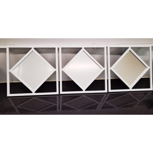 3x White Square Diamond Frame Wall Art Mirror 40Cm