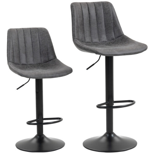 Set of 2 Leathaire Tub Bar Stools -  Charcoal Grey