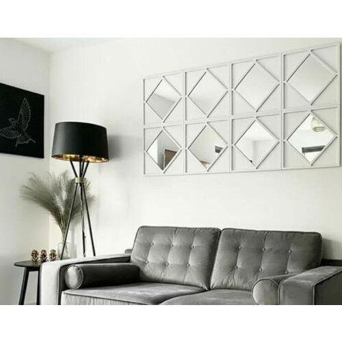 6x White Square Diamond Frame Wall Art Mirror 40Cm 2