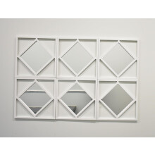 6x White Square Diamond Frame Wall Art Mirror 40Cm
