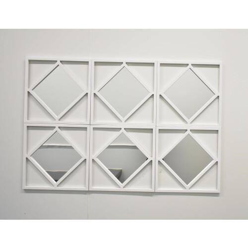 6x White Square Diamond Frame Wall Art Mirror 40Cm