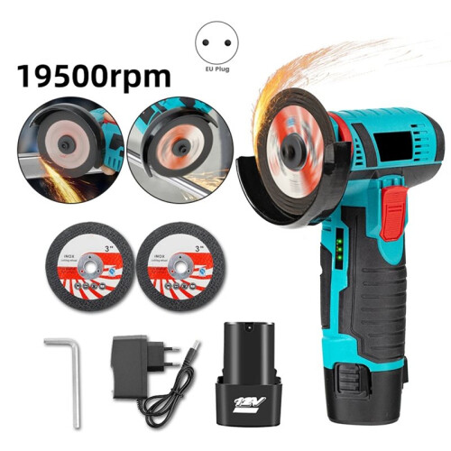 Esmerilhadeira Angular  de 12V com 7,6 cm (3 Polegadas) Sem Fio para Cortar, Polir e Lixar - Plugue UE