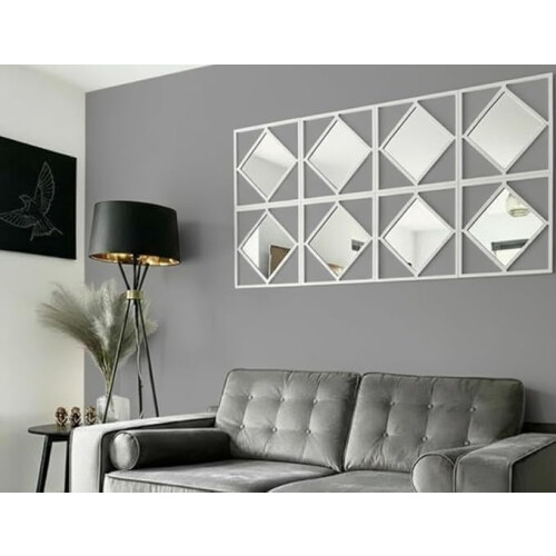 9x White Square Diamond Frame Wall Art Mirror 40Cm 1