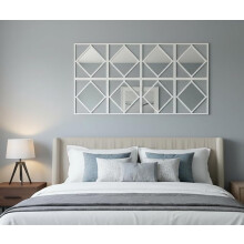 9x White Square Diamond Frame Wall Art Mirror 40Cm