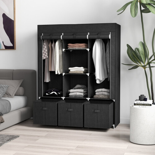 HOMCOM Foldable Fabric Wardrobe – Black, 5 Shelves 1