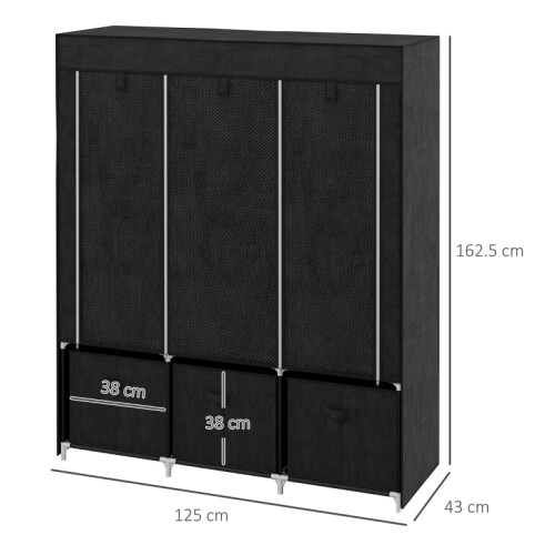 HOMCOM Foldable Fabric Wardrobe – Black, 5 Shelves 2