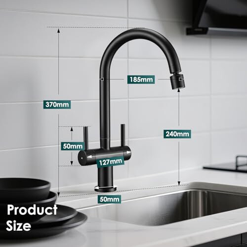 Peppermint Kitchen Tap Black Dual Lever with 2 Function Adjustable Aerator 2