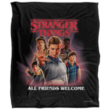 Stranger Things All Friends Welcome Poster Silky Touch Super Soft Throw Blanket 152 X 127 Cm, White