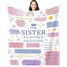 Sister Gifts Blanket 150x130cm Off White Flannel Throw for My Dear Sis, Thoughtful Birthday Present for Sister from Brother, Friendship Hug Blanket
