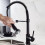 Kitchen Faucet Spring Pull Down Single Handle Brass Deck Mounted Kitchen Sink Faucets (Black) 5