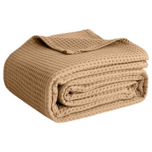 100% Cotton Blankets for Bed - Waffle Weave Blankets for Summer, Lightweight and Breathable Soft Woven Blanket for Spring (Beige, Throw (50" x 60"))