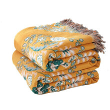HOORDRY Bedspread 200 x 230 cm Cotton Reversible Blanket Cuddly Blanket Double-Sided Boho Blanket Yellow & Green with Fringes, Bed Throw Super Soft