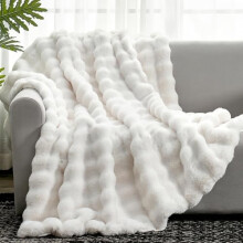 Weaveinbay Faux Fur Throw Blanket, Fuzzy Soft Plush Thick Bubble Rabbit Blanket for Bed, Couch, Sofa, White, 127 X 152 cm