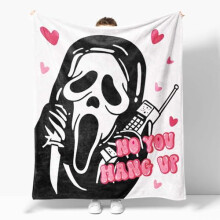Snylcce No You Hang Up Ghost Scary Face Blanket - 50x60 Inch Pink Flannel Throw - Horror Halloween Valentine's Day Gift for Bed, Couch, Living Room