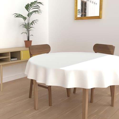 Soleil d'ocre Alix Nappe, Polyester, White, Diameter 300 cm