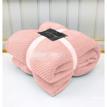NFK Popcorn Throw Waffle Cloud Style Blanket Soft Warm Cosy Bed And Sofa Fleece Blanket (BLUSH PINK, Single 130x150cms)