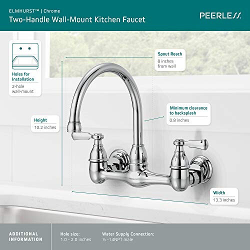 Peerless P2765LF Elmhurst Two-Handle Kitchen Faucet Wall-Mount, Chrome 2