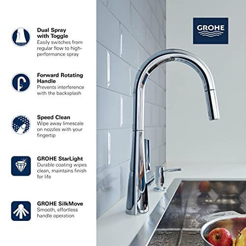 Grohe GROHE 32226003 Zedra Single-Handle Kitchen Faucet, Starlight Chrome 2