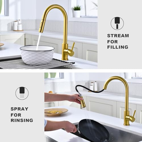 Tohlar Gold Kitchen Tap with Pull Out Sprayer, 2 Modes Spray 2