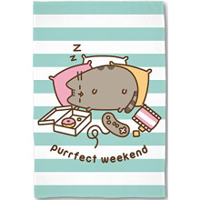BERONAGE Large Pusheen Purrfect Weekend Blanket in White Turquoise 160 cm x 200 cm Super Soft Flannel Blanket Cuddly Blanket Sofa Blanket Coral Fleece
