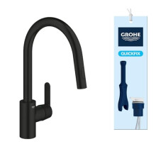 GROHE Get - Kitchen Sink Pull-Out Mixer Tap (2 Spray Options, High Spout 381mm, 360Â Swivel Range, 35mm Ceramic Cartridge, Smooth Docking, Tails 3/8