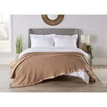 Diana Cowpe 100% WOOL Cellular Blanket Single Bed/Adult Size Cellular Blanket Large | Satin Trim Single Bed Blanket CAMEL BROWN 180 x 230cm
