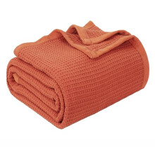 TreeWool 100% Cotton Blanket - 440 GSM Soft Breathable All-Season Blanket in Waffle Weave (Twin Size - 90" x 66", Rusty Orange)