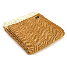 Tweedmill Textiles 100% Pure Wool Blanket Fishbone Design in Mustard Yellow MADE IN UK
