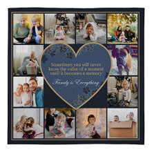 L&S PRINTS FOAM DESIGNS Personalised Photo Blanket - Navy & Gold Heart - Memory Quote - Extra Large 150cm x 150cm