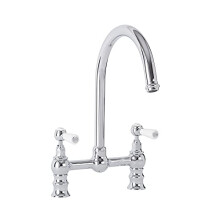 Milano Elizabeth Lever Handle Bridge Kitchen Sink Mixer Tap Swivel Spout - Chrome White