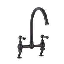 Milano Elizabeth Lever Handle Bridge Kitchen Sink Mixer Tap Swivel Spout - Black
