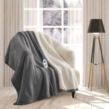 rejuvopedic Electric Heated Blanket Throw Fleece Sherpa EXTRA LONG 180cms, (Coffee) 9 Heat Settings, Auto Shut Off, Machine Washable