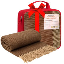 BRAW CLANS TARTANS Premium wool Herringbone Throw - Blanket colour Chestnut Brown - 185x152cm - Soft, Durable Recycled - Winter Travel, Sofa, Picnic