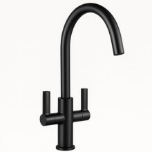 Jeroni Swan Spout Kitchen Mixer Tap Black - Dual Handle Sink Mixer with Brass Body, 360Â Swivel Spout & Matt Finish