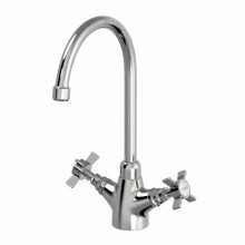 SauberÂ Burford Kitchen Sink Mixer Tap Twin Crosshead Handle Swan Neck Swivel Spout Brass Body for Sinks Taps Faucet Traditional Round, Chrome