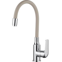 Flexible Kitchen Sink Mixer Tap with Dual Spray Head, Chrome Finish, Available in Black, Grey, and Beige (Beige)