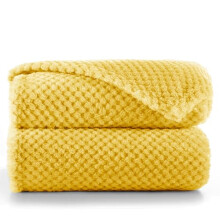 DecoKing Henry Cuddly Blanket, 220 x 240 cm Microfibre Blanket, Bedspread, Fleece, Soft, Cuddly Scandinavian Style, Mustard Yellow / Light Orange