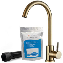 Home Range Brushed Gold Kitchen Tap | Comes with Cleaning and Fitting Kit | Luxurious 304 Stainless Steel Swivel Neck Single Lever Mono-bloc Sink