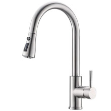 Homesbrand Silvery Brushed Electroplated Stainless Steel Kitchen Sink Tap with 360Â Swivel, Pull-Out Spray, 3 Spray Modes, Temperature Adjustment