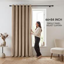 (66 x 84 (168cm x 213cm) Single Panel, Beige) Luxury Velvet Curtains Ready Made Eyelet Thermal Soft Plush | 315 GSM Premium Quality