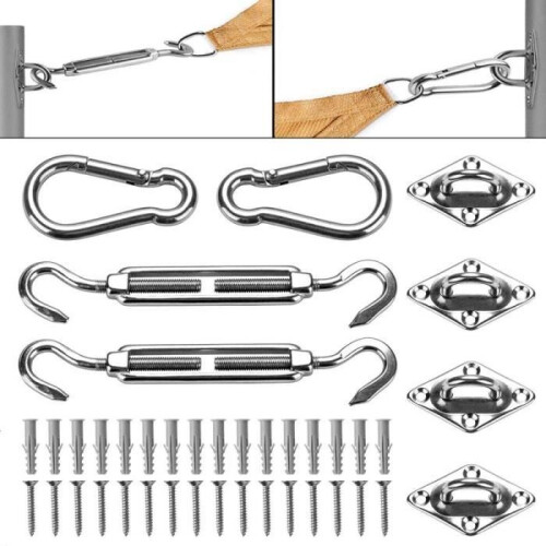 Kit de fijación - Acero inoxidable - Vela de sombra - 40 piezas - Triangular - Rectangular